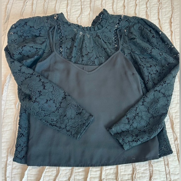 Express Long Puff Sleeve Lace Blouse Women’s Size XS - Picture 3 of 5